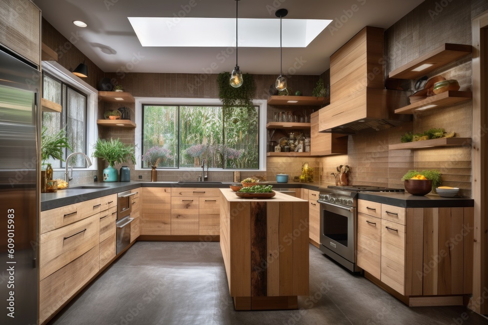 eco-friendly kitchen with energy-efficient appliances and natural materials, created with generative ai eco-friendly kitchen with energy-efficient appliances and natural materials, created with generative ai