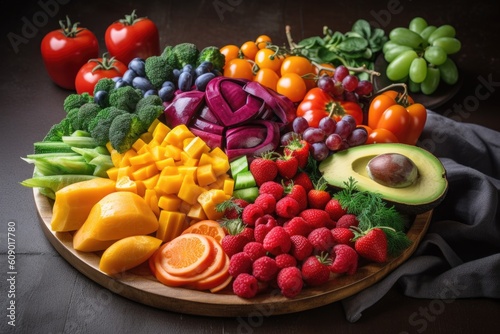 plate of colorful fruits and vegetables, for a boost of vitamins and nutrients, created with generative ai