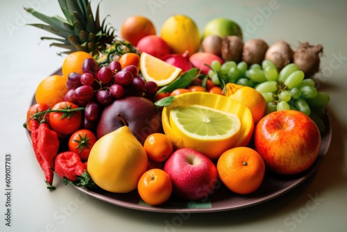 plate of colorful fruits and vegetables for a boost of immunity  created with generative ai