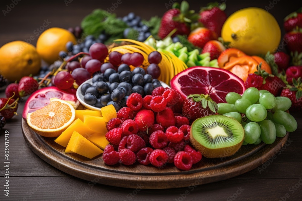 plate of colorful fruits and vegetables, with their various antioxidants and vitamins, created with generative ai