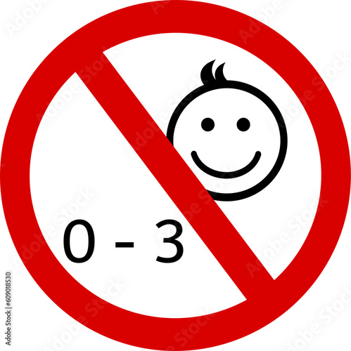 Child under age 3 year no entry caution warn symbol for public transport areas to do not do that. Replaceable vector design.