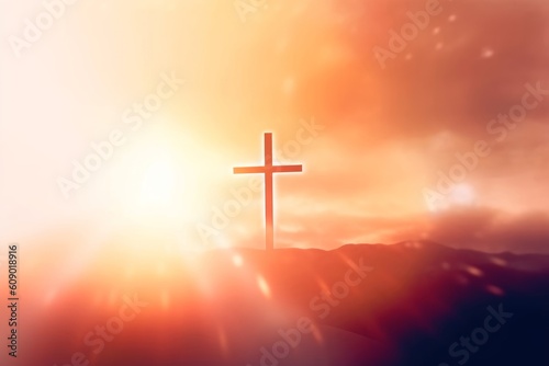 abstract blurred christ cross sunset, Generative AI