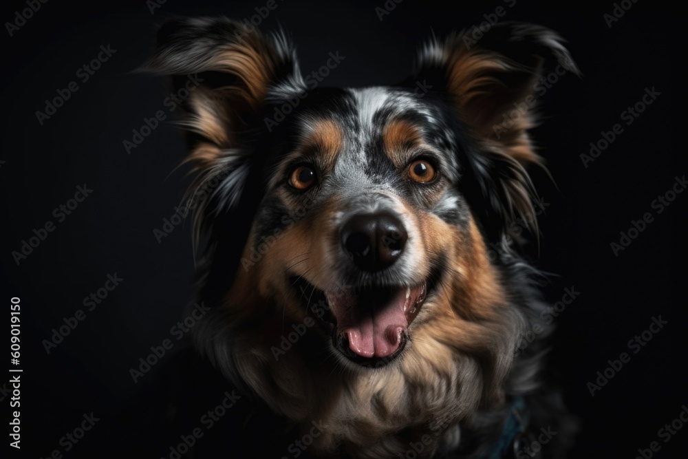 portrait of happy dog looking straight into the camera with its tongue out, created with generative ai