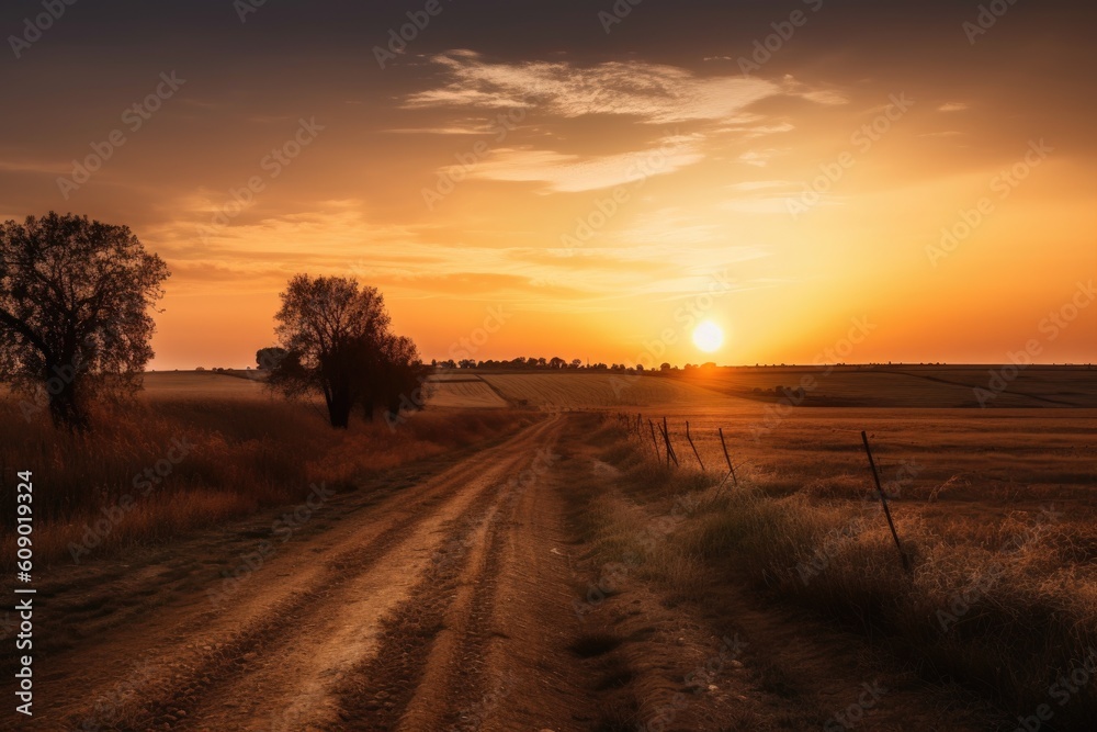 rural background with sun setting behind the horizon, casting warm tones over the scene, created with generative ai rural background with sun setting behind the horizon, casting warm tones over the scene, created with generative ai