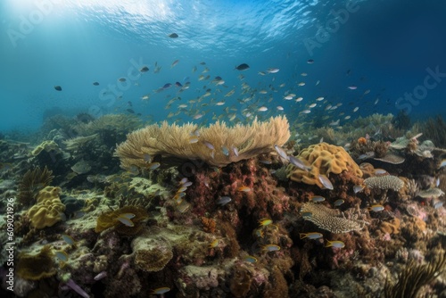 coral reef with schools of fish swimming amidst colorful coral and seaweed  created with generative ai