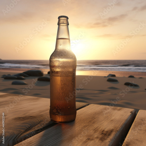 bottle on the beach, illustration, Generative AI