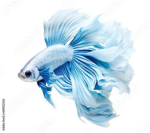White betta fish. Colorful fighting Siamese fish with beautiful silk tail isolated on transparent png background. Amazing exotic tropical fish ai generated illustration © Ron Dale