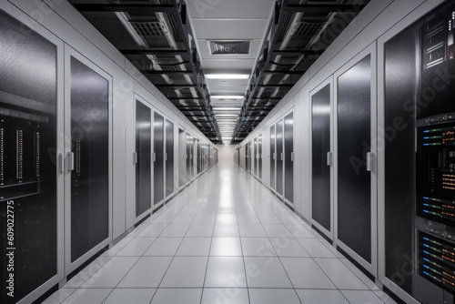 modern data center with sleek design, state-of-the-art technology, and room for growth, created with generative ai