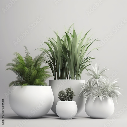 plants_in_ceramic_pots_isolated_on_white_background, generative AI