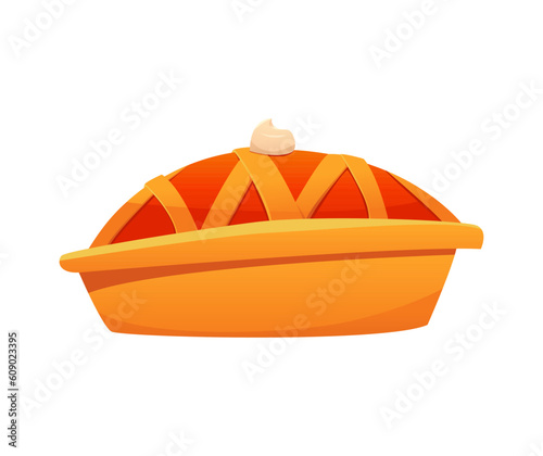 Pumpkin Pie Isolated on White. Traditional American Dessert for Thanksgiving Dinner. Cute Vector Illustration in Cartoon Style. Food Icon.