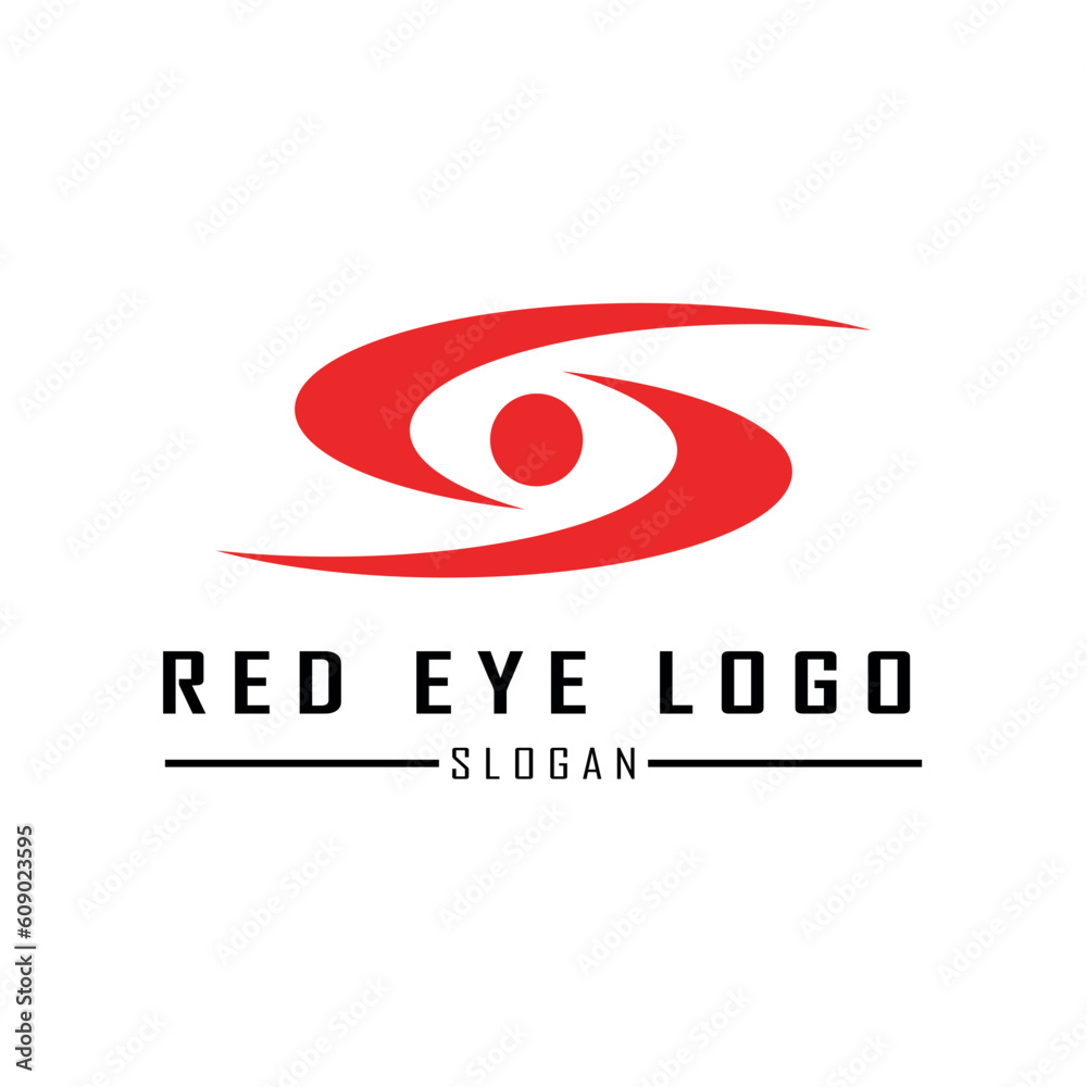 red eye logo, circle logo, vision logo, white background, red lens logo