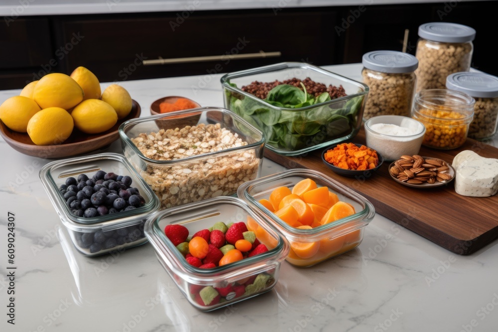meal prep on the go, with ingredients and containers ready for quick and easy meals, created with generative ai meal prep on the go, with ingredients and containers ready for quick and easy meals, created with generative ai