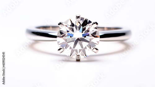 White gold ring with diamond. Romantic engagement wedding proposal symbol. Sparkling gemstone luxury gift jewelry close up focus photo
