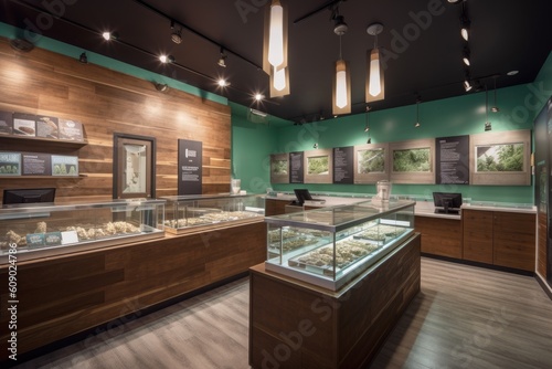medical marijuana dispensary, with variety of products and sleek design, created with generative ai photo
