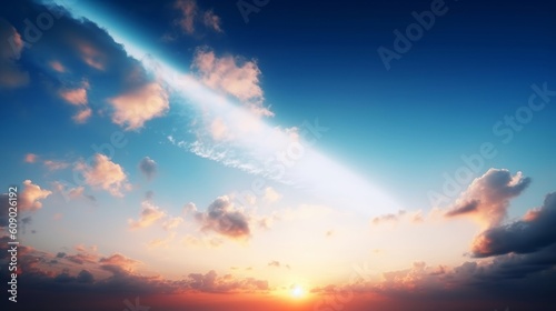 Natural background concept: beautiful blue sunset sky with white clouds background, Generative AI © Harvinder