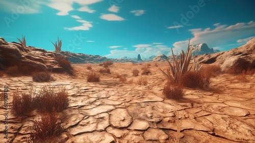 Dry Surface on a Desert with Endless Sky Blue. Generative AI