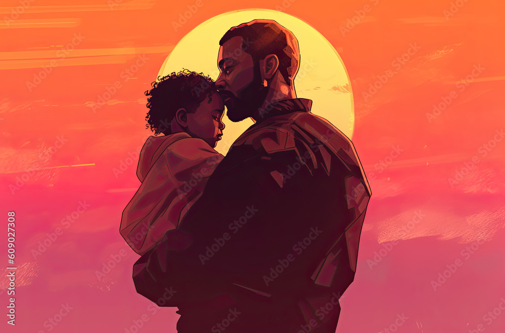 silhouette of father hugging his son. Generative AI