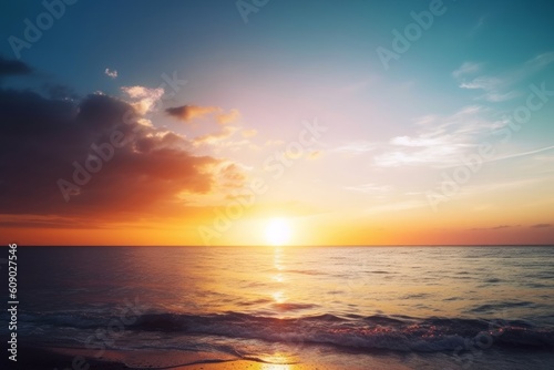 Environment Day Concept: Beautiful sunset on the beach and sea, Generative AI