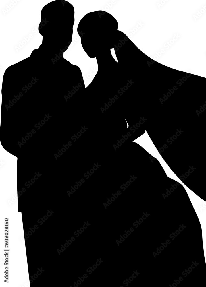 wedding couple posing for photo black silhouette