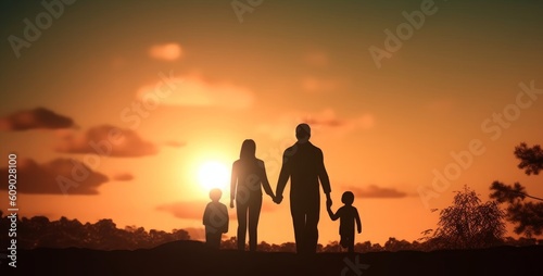 Family concept: family at sunset background, Generative AI