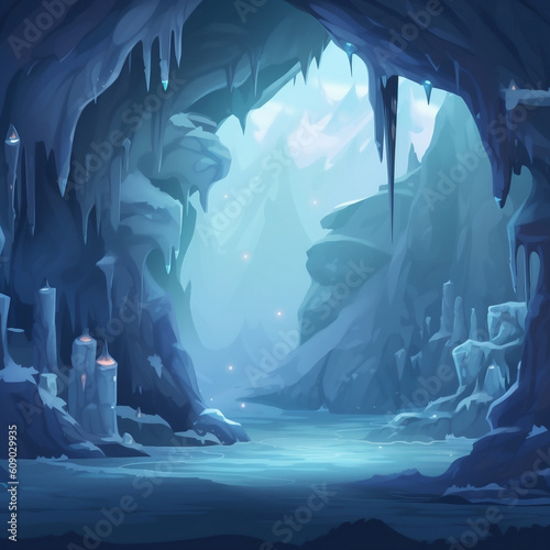 Ice Cave - Game 2d Background, illustration, Generative AI © jirasin