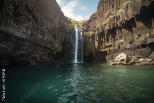 majestic waterfall cascading down the cliffs into a clear pool  created with generative ai