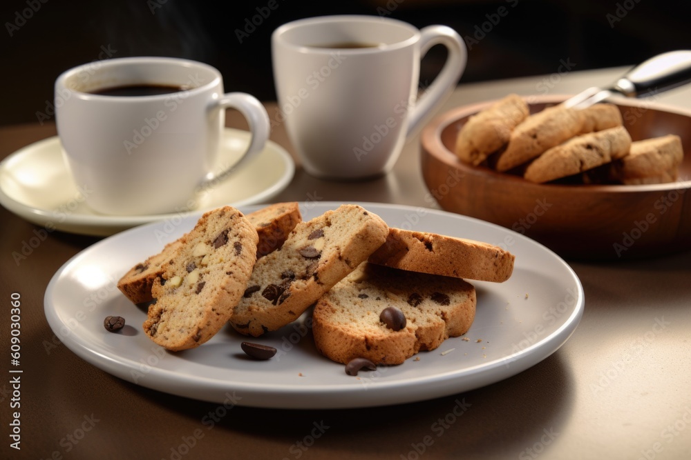 plate of cookies and biscotti, ready to be served with coffee, created with generative ai plate of cookies and biscotti, ready to be served with coffee, created with generative ai
