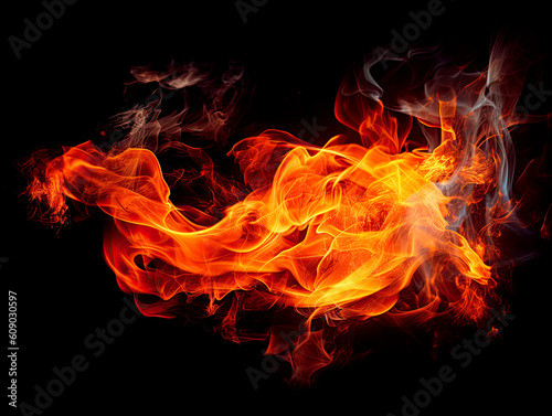 Fire isolated on black background. AI generated.
