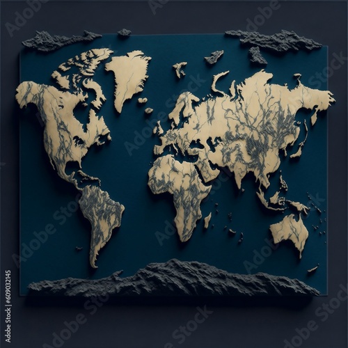 World map on a navy blue blackboard  concept  Generative ai