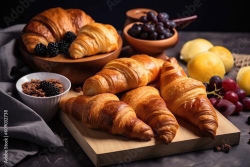 homemade croissants and pastries platter, ready for breakfast or brunch, created with generative ai