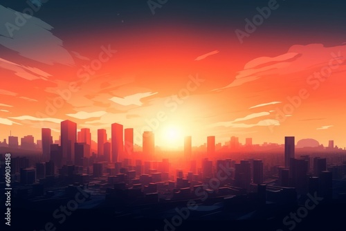 World Cities Day concept: Abstract  city sunset background, Generative AI #609034158