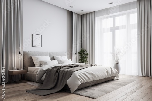 decluttered bedroom with crisp white sheets and minimalistic decor  created with generative ai