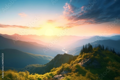 International Mountain Day concept: Beautiful sunrise over the mountain, Generative AI