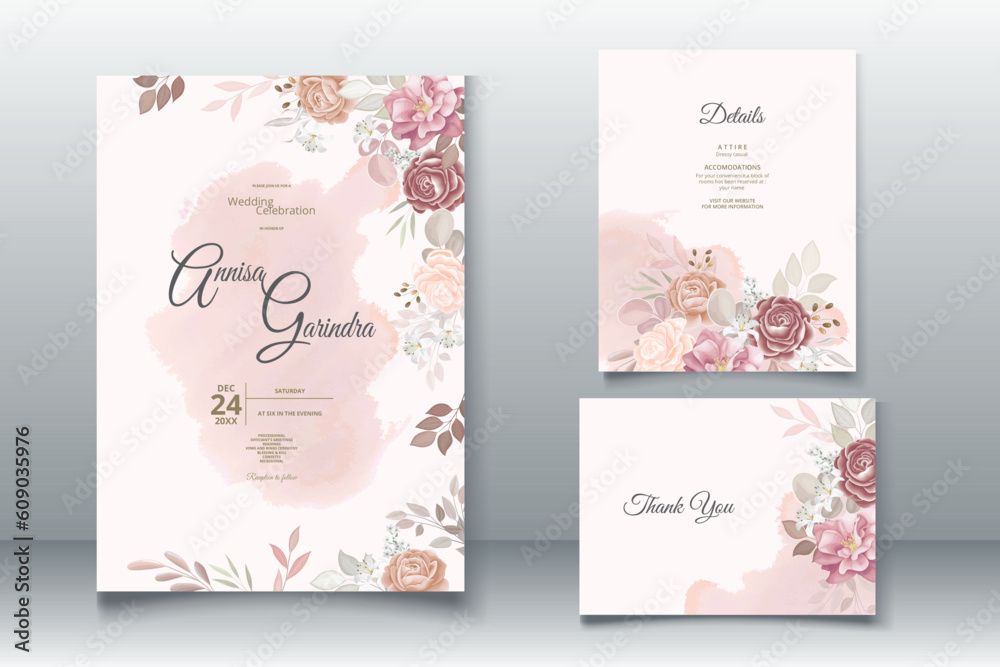 Brown wedding invitation template set with floral frame Premium Vector Brown wedding invitation template set with floral frame Premium Vector