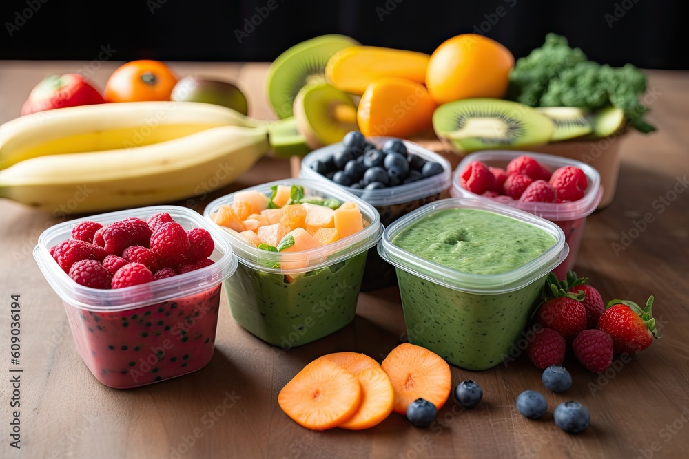 packed smoothie with fresh fruits and veggies for a healthy snack on the go, created with generative ai packed smoothie with fresh fruits and veggies for a healthy snack on the go, created with generative ai
