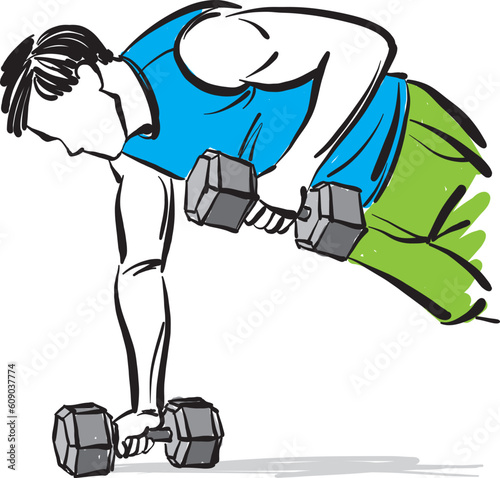 man workout with dumbells fitness guy healthy exercising sports concept vector illustration