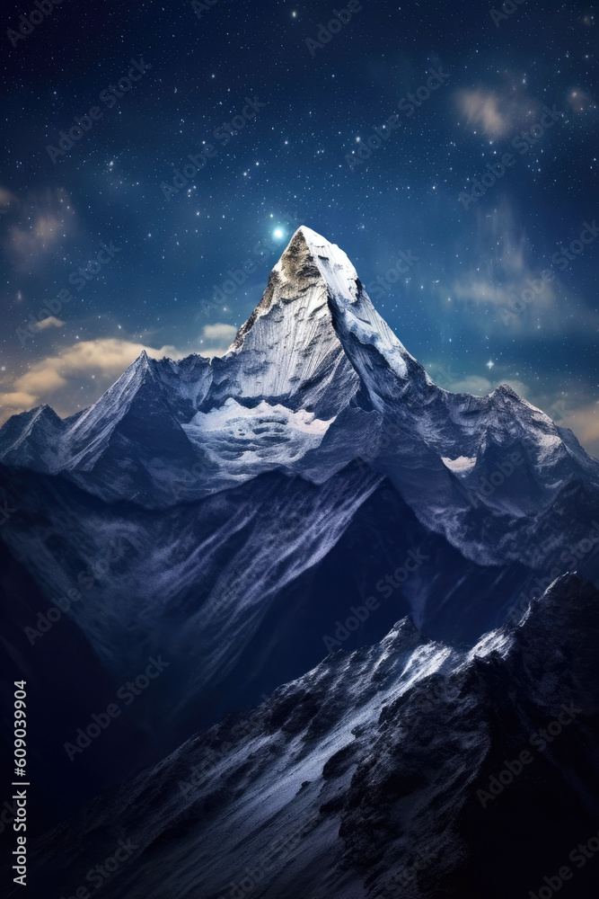 Mountain peak Everest. Highest mountain in the world. Generative AI