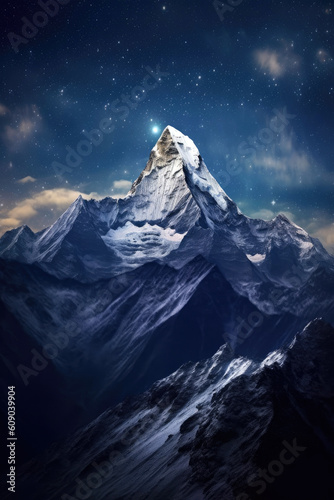 Mountain peak Everest. Highest mountain in the world. Generative AI
