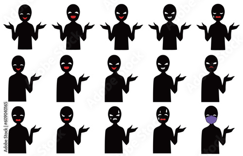 悪人イメージの黒いシルエットの人物のイラストセット