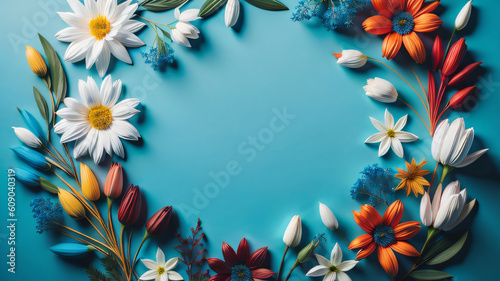 Banner beautiful spring flowers on colorful background spring or summer flares ai