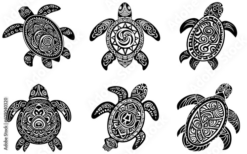 set of Polynesian elements, icon, glyph, vector, isolate, silhouette, totem, tattoo