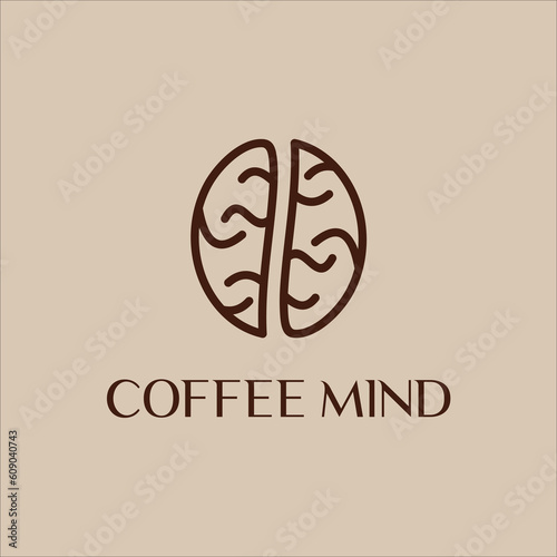 line art coffee bean and brain logo vector