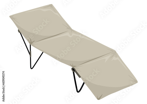 Camping bed. Folding tourist sleep equipment, outdoor travel furniture for rest. Portable recreation accessory, illustration isolated on white background
