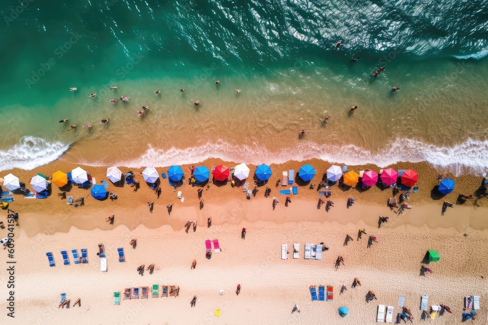 Aerial view of the summer beach, A Vibrant Coastal Tapestry, generative AI
