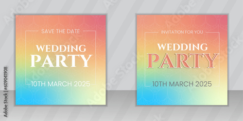 Wedding party invitation social media post banner or square post design, Invitation gradient post template