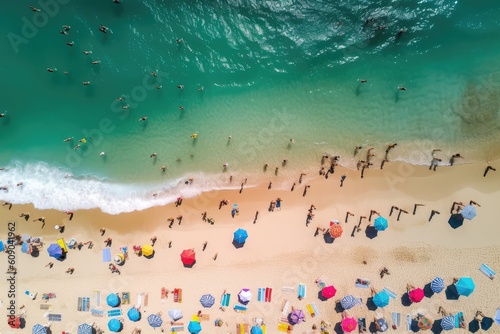 Aerial view of the summer beach, A Vibrant Coastal Tapestry, generative AI