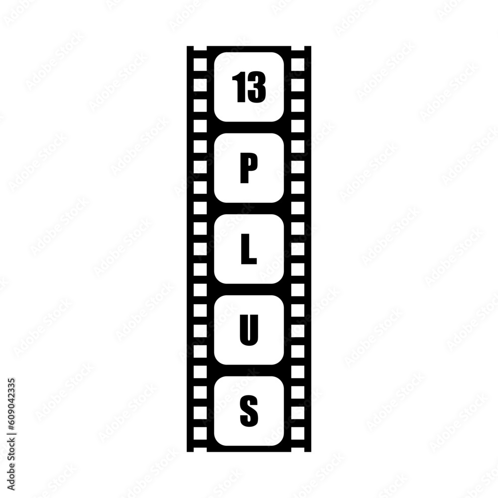 Sign of Adult Only for Thirteen Plus 13+ Age in the Filmstrip. Age Rating Movie Icon Symbol for Movie Poster, Banner, Backdrop, Apps, Website or Graphic Design Element. Vector Illustration Sign of Adult Only for Thirteen Plus 13+ Age in the Filmstrip. Age Rating Movie Icon Symbol for Movie Poster, Banner, Backdrop, Apps, Website or Graphic Design Element. Vector Illustration