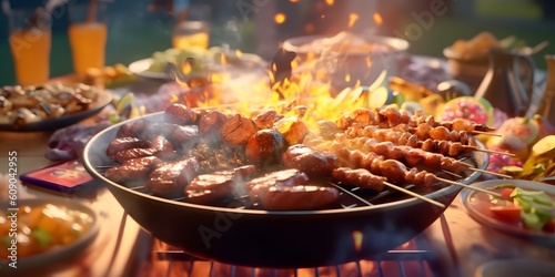 Bbq meat on fire. Generate Ai