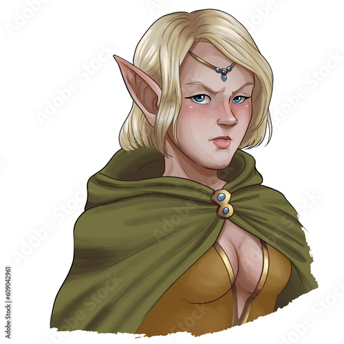 PNG transparent background fantasy character illustration. Female elf druid. digital illustration. photo