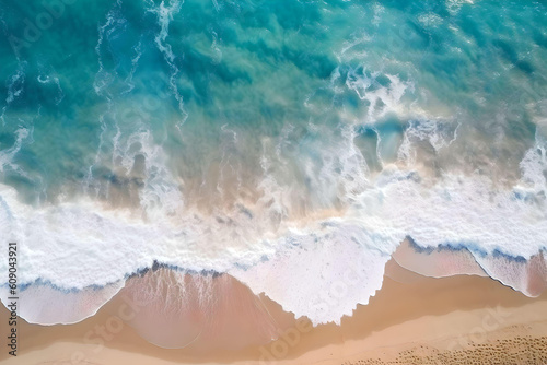 Seaside Serenity: A Bird's Eye View of Turquoise Waves and Sandy Beach